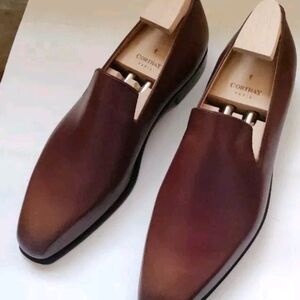 Corthay $2500 Brown Leather Slip-On Loafers 9.5 US(Shoe Trees For Display Only)